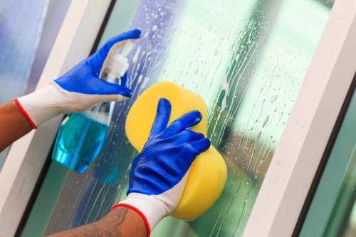 Professional cleaner preparing a clean office environment