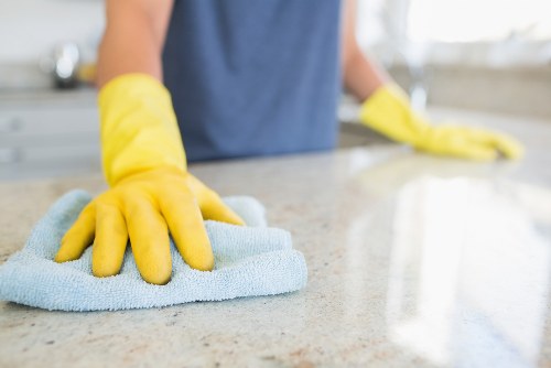 Detail-focused cleaning of a bright interior space