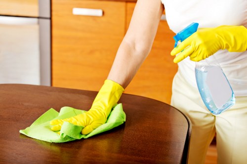 Cleaner using equipment during a residential cleaning service